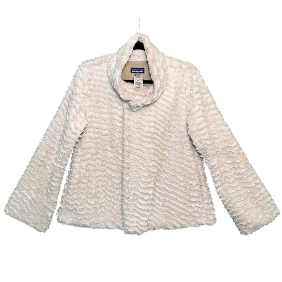 Patagonia Womens Jacket M Pelage Raschel Fleece Fur Wrap Asymmetrical Cream - Picture 2 of 13